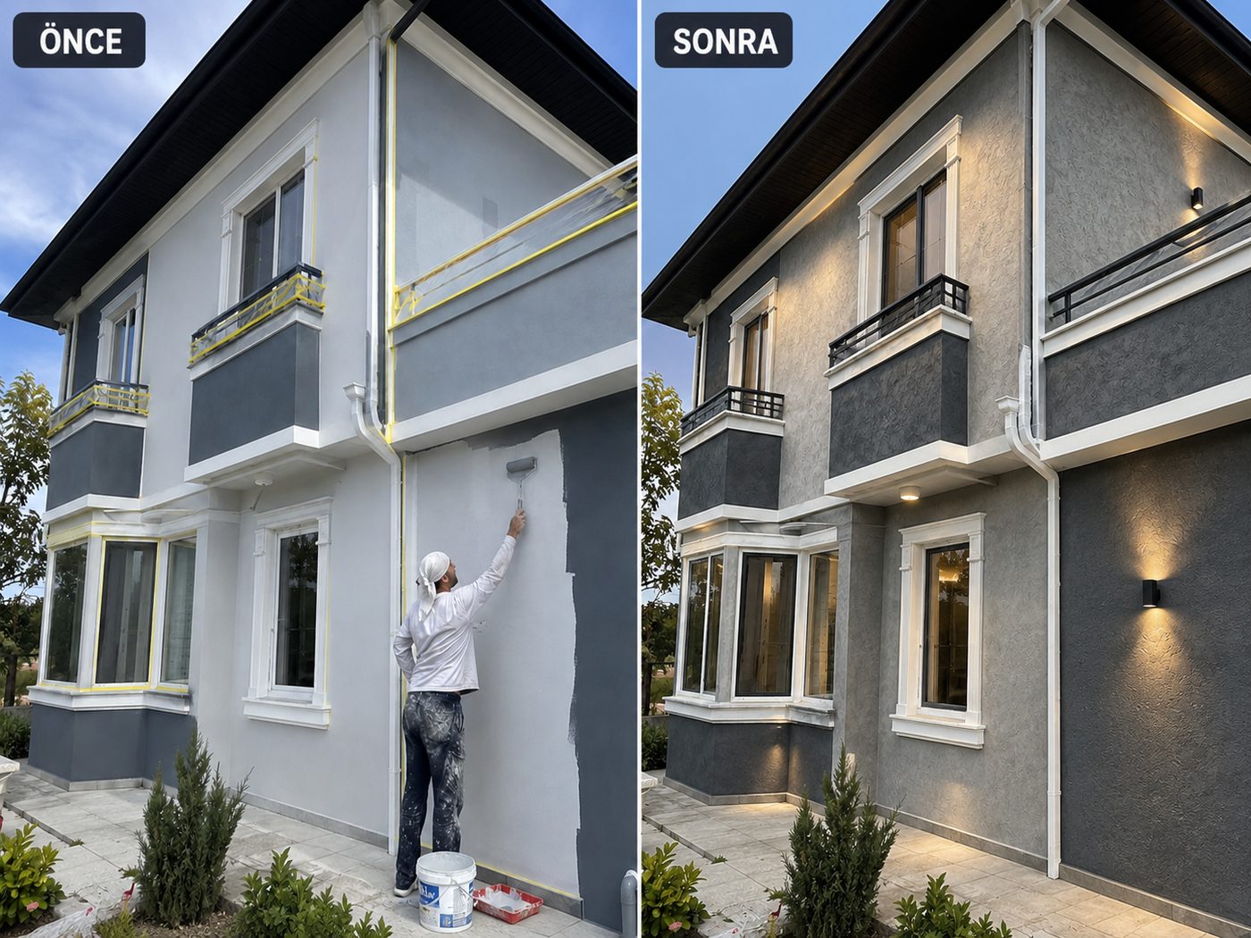 Evka 2 dış cephe boya öncesi ve sonrası
